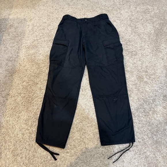5.11 Tactical Pants Mens Large 35x32 Black Cargo Drawstring Knee Reinforced Work - Picture 1 of 12